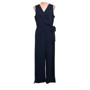 NWOT Emma & Michele Jumpsuit/Romper Small Navy Blue Wrap Front Wide Leg